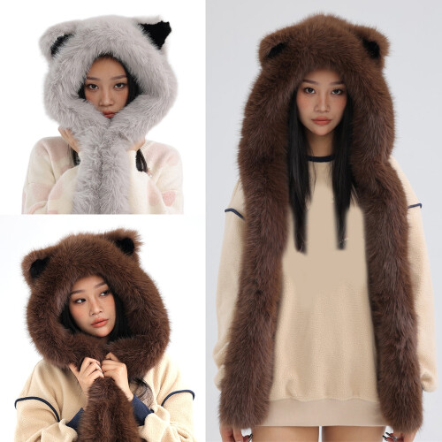 Sciarpa/cappello invernale con orecchie di volpe per donne e bambini 1