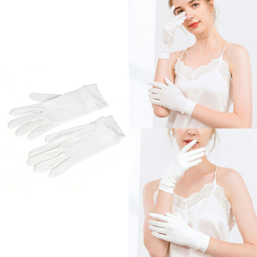 Delicate Mulberries Silk Gloves Breathable Fabric Keeps-White 2
