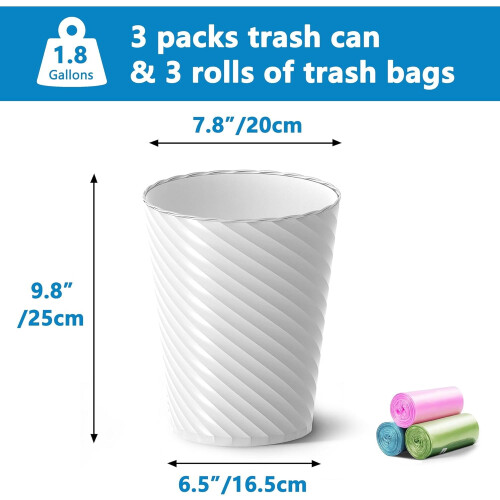 1.8-Gallon Round Bathroom Trash Can – White, 8-Pack 2