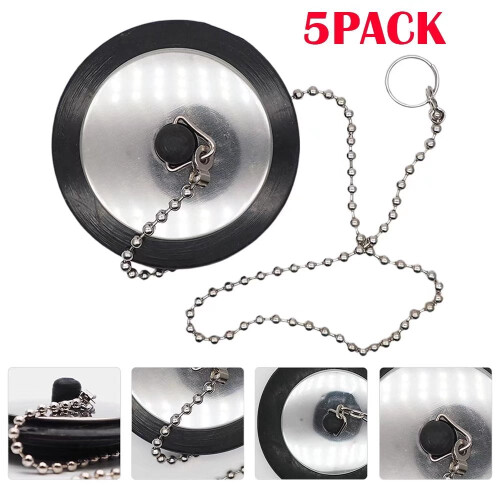 Tub Drain Plug with Chain Universal 5-Pack
