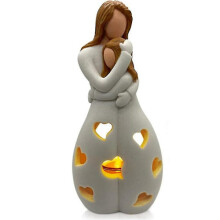 Estatua de resina de un portavelas para madre e hija