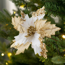 Kerstboomversiering met glitter en magnolia's met stelen (1 stuk)