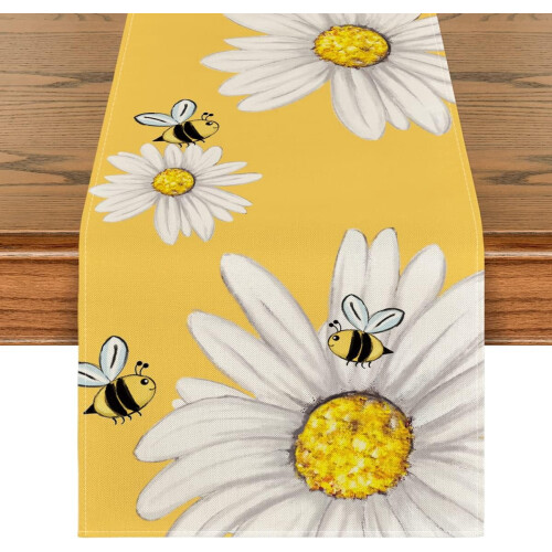 Bee & Sunflower Table Runner Polyester Summer Decor