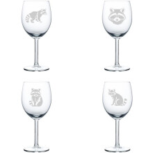 4-Pack Raccoon Design Wine Glasses 10 oz