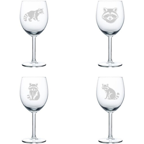 4-Pack Raccoon Design Wine Glasses 10 oz