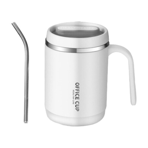 Copo térmico de aço inoxidável com canudo - 13 cm, branco