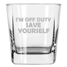 Verre à whisky à base carrée de 35 cl - Inscription humoristique « Je suis en congé »