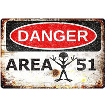Panneau mural vintage Danger Area51 en aluminium 40 x 30 cm