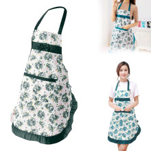 Delantal de cocina de poliéster con estampado floral, bolsillo y lazo.