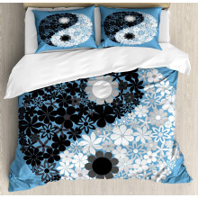 Abstract Daisy Duvet Cover Set 3-Piece Blue Black Grey
