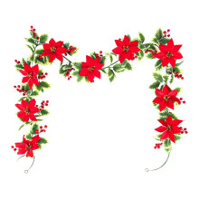 Garland Nollag Ratáin Shaorga le Bláthanna Dearga, 200cm
