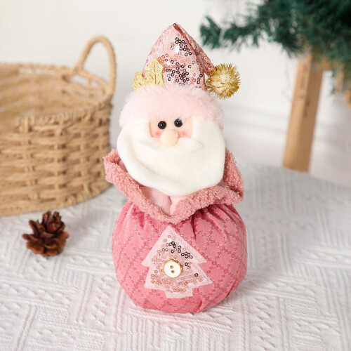 Pink Christmas Figurine Bag with Sequined Hat