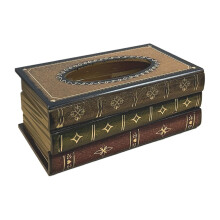 Boîte à mouchoirs en bois vintage en forme de livres empilés