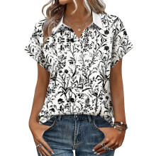 Women's V-neck short-sleeved shirt, casual-Dark Grey S