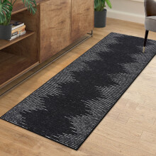 Geometric Runner Rug Modern Stripe Black 2 ft x 6 ft