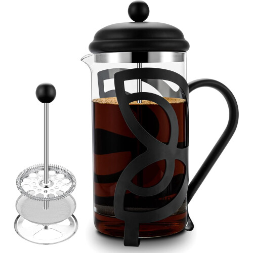 Cafetière à piston 34 oz, verre et acier inoxydable,