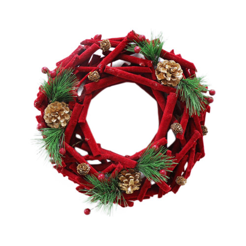 Weihnachtskranz mit roten Früchten und Beflockung – 28 cm Tür- oder