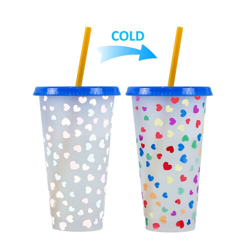 Hjerteformet fargeskiftende kopp 710 ml PP-plast