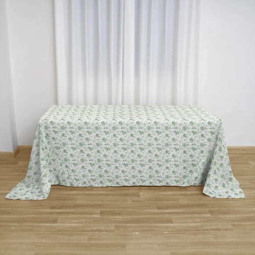 Nappe en polyester vert sauge à motifs floraux 229 x 335 cm
