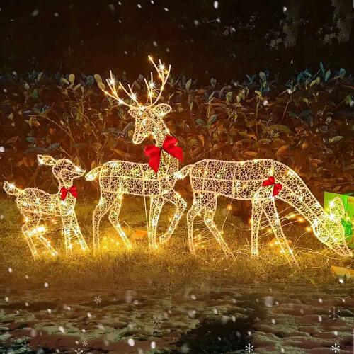 Ensemble de 3 décorations lumineuses de Noël d'extérieur en forme de cerf