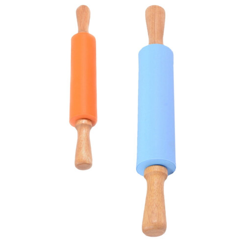 Siliconen deegroller met houten handvat – 2-delige set
