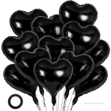 12 Stück 18 Zoll schwarze Herzfolienballons