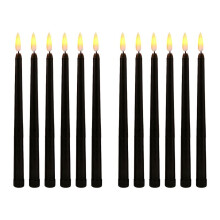 12 x mustaa liekitöntä kartiokynttilää, keltainen välkkyvä LED