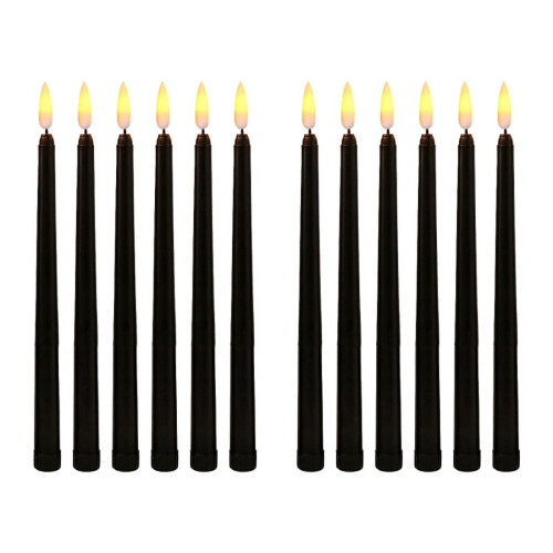 12x sorte flammeløse koniske lys, gul flimrende LED
