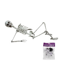 Squelette décoratif articulé en plastique de 170 cm avec soie d'araignée