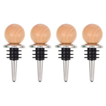 Lot de 4 bouchons Ă vin en acier inoxydable avec capuchons en bois