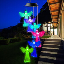 Campana de viento solar con forma de ángel y luces LED