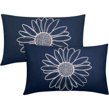 Fodere per cuscino lombare con margherite blu navy, set da 2 pezzi, 30x51 cm (12x20 pollici).