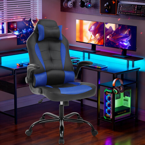High-Back Gaming Chair Ergonomic Adjustable Blue