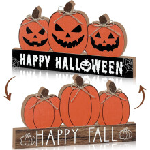 Käännettävä puinen pöytäkyltti Hyvää Halloweenia Hei syksy