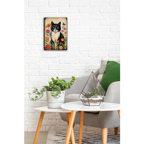 Smokingkatze mit Wildblumen Retro-Aluminiumschild 12" x 8" 1