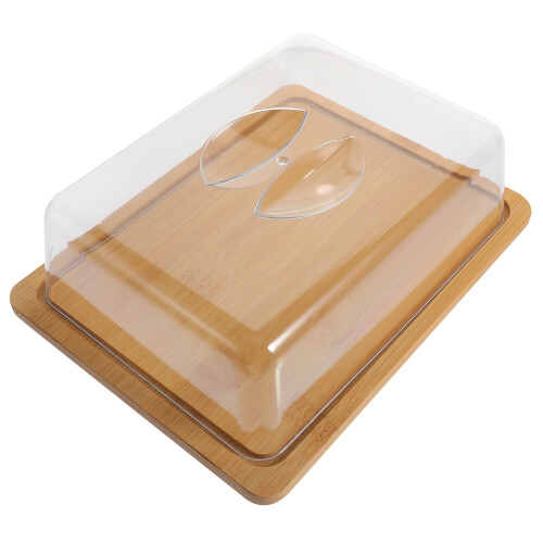 Suporte para bolo em bambu e acrílico com tampa em forma de cúpula. 1