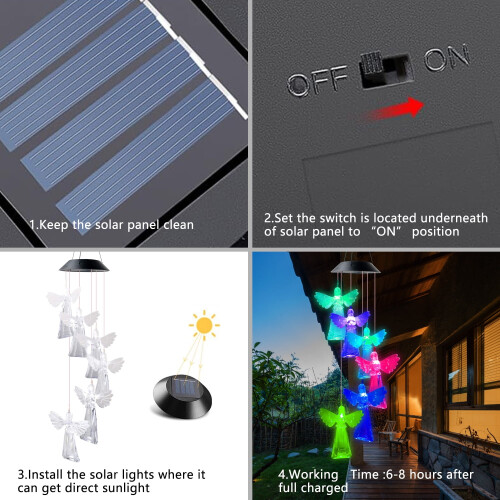 Sino de vento solar em forma de anjo com luzes LED 1