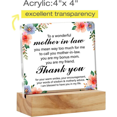 Plaque de bureau en acrylique avec support en bois 10 x 10 cm 1