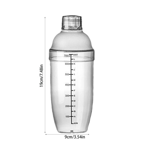 Clear plastic cocktail shaker 700ml with scale and strainer 2