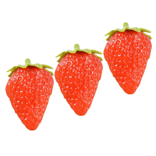 Decoração artificial de morango vermelho em PVC (3 peças)