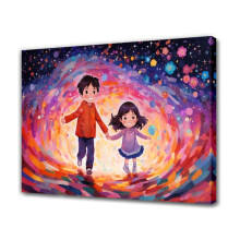 Children Running Through Starry Tunnel Canvas Poster 12x18