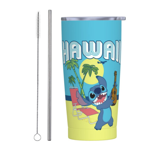 Cartoon Stitch 600 ml rostfritt stålmugg med sugrör