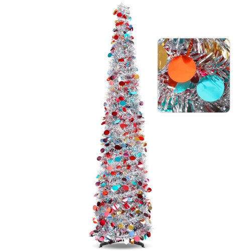 5ft Collapsible Silver Tinsel Christmas Tree
