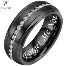 Tioneer Tungsten Carbide Wedding Band Black 8mm with White