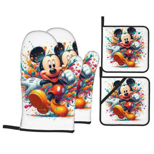 Ensemble de 4 maniques et gants de cuisine Mickey Mouse