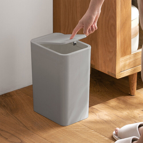 Slanke plastic prullenbak met drukknopdeksel