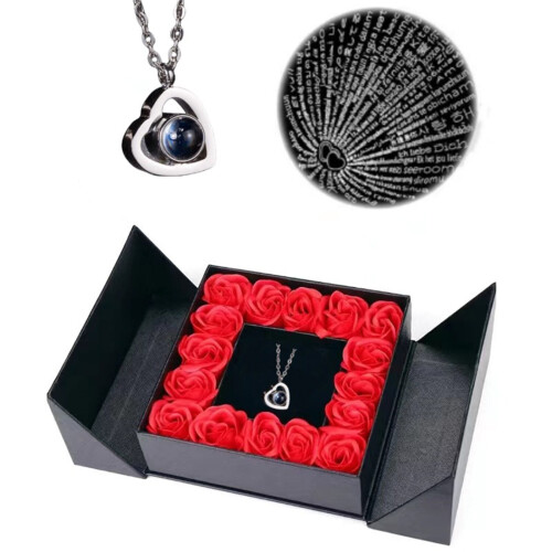 Coffret cadeau Rose rouge préservée et collier « Je t'aime »