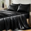 Satin Full Size Sheet Set Black Microfiber 6-Piece 1