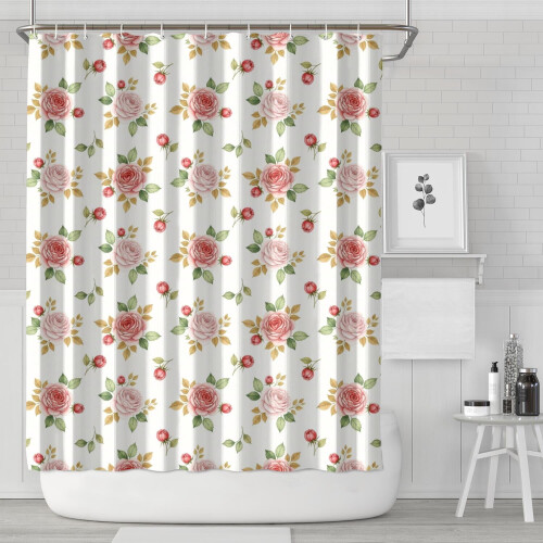 Rideau de douche à motif floral 183 x 213 cm, polyester imperméable