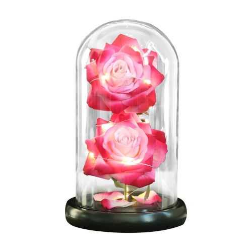 Decoração de rosa em cúpula de vidro com luz – 11x21,5cm 1